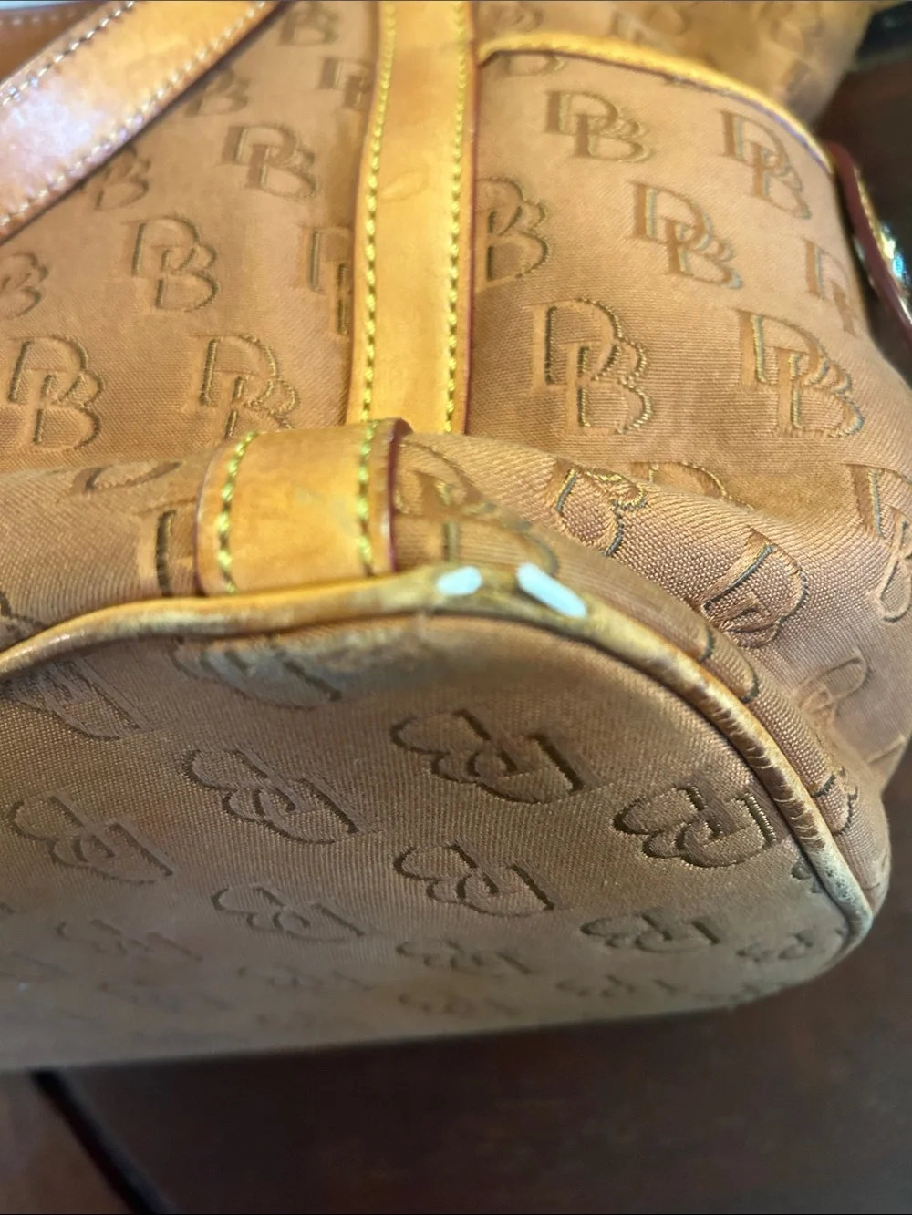 Dooney & Bourke Tan Shoulder Tote with Signature DB Pattern